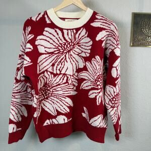 Women's Listicle Red Floral‎ Botanical Pullover Long Sleeve Sweater Size S NEW